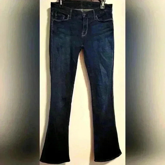 7 For All Mankind Kaylie Low Rise Flare Flared Dark Wash Blue Jeans Size 29 - Picture 1 of 13